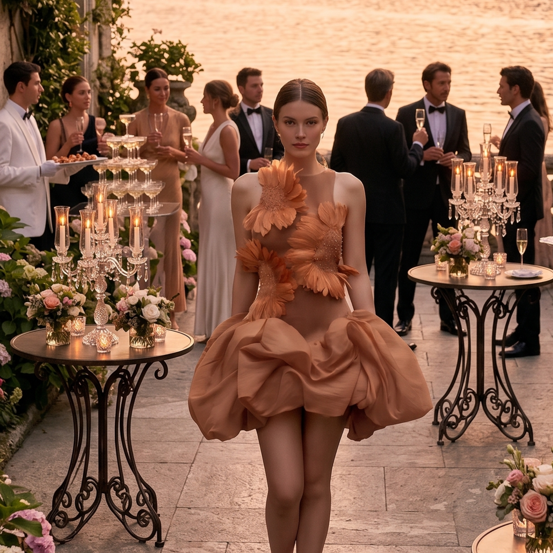 Champagne Blossom Couture Mini Dress