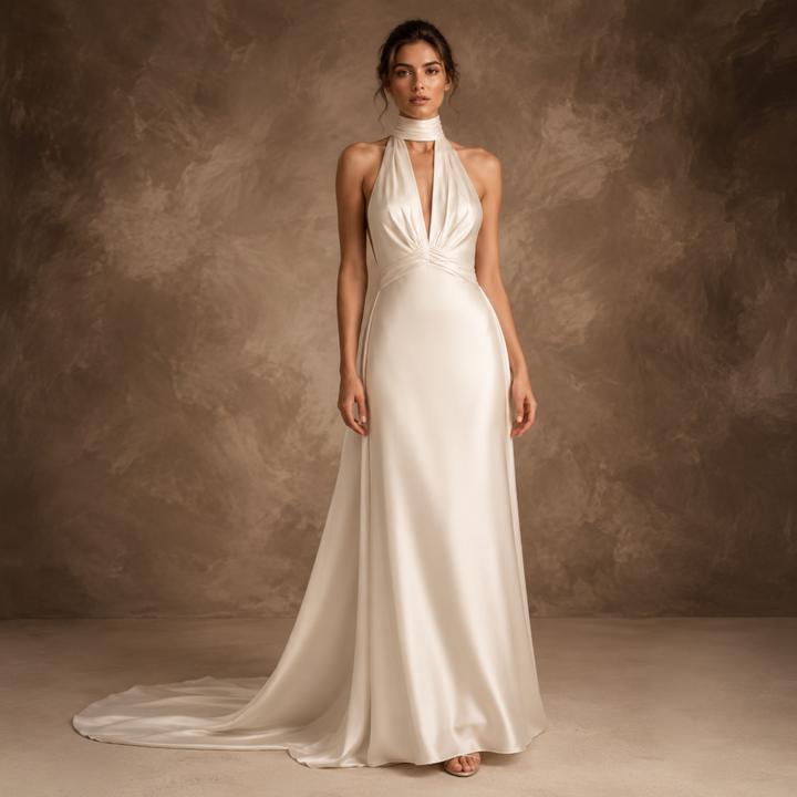 Midnight Atelier Halter Satin Bridal Gown