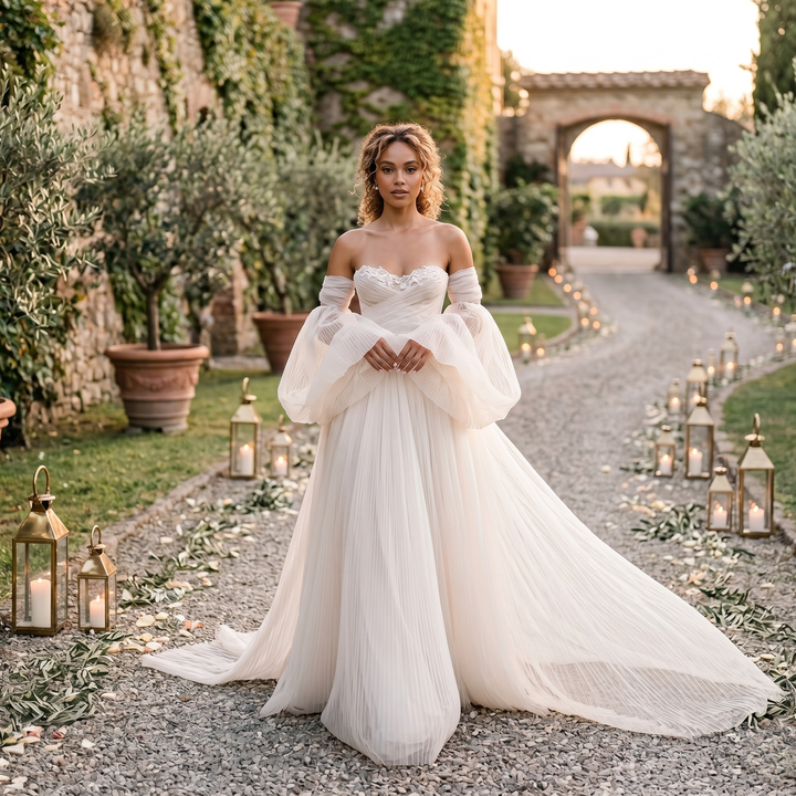 Pearl Union Ivory Whisper Off-Shoulder Tulle Bridal Gown