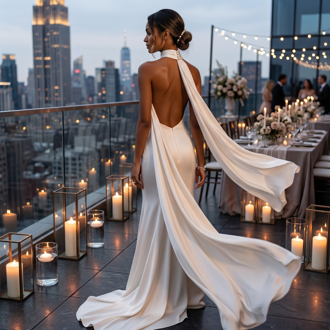 Pearl Union Midnight Atelier Halter Satin Bridal Gown