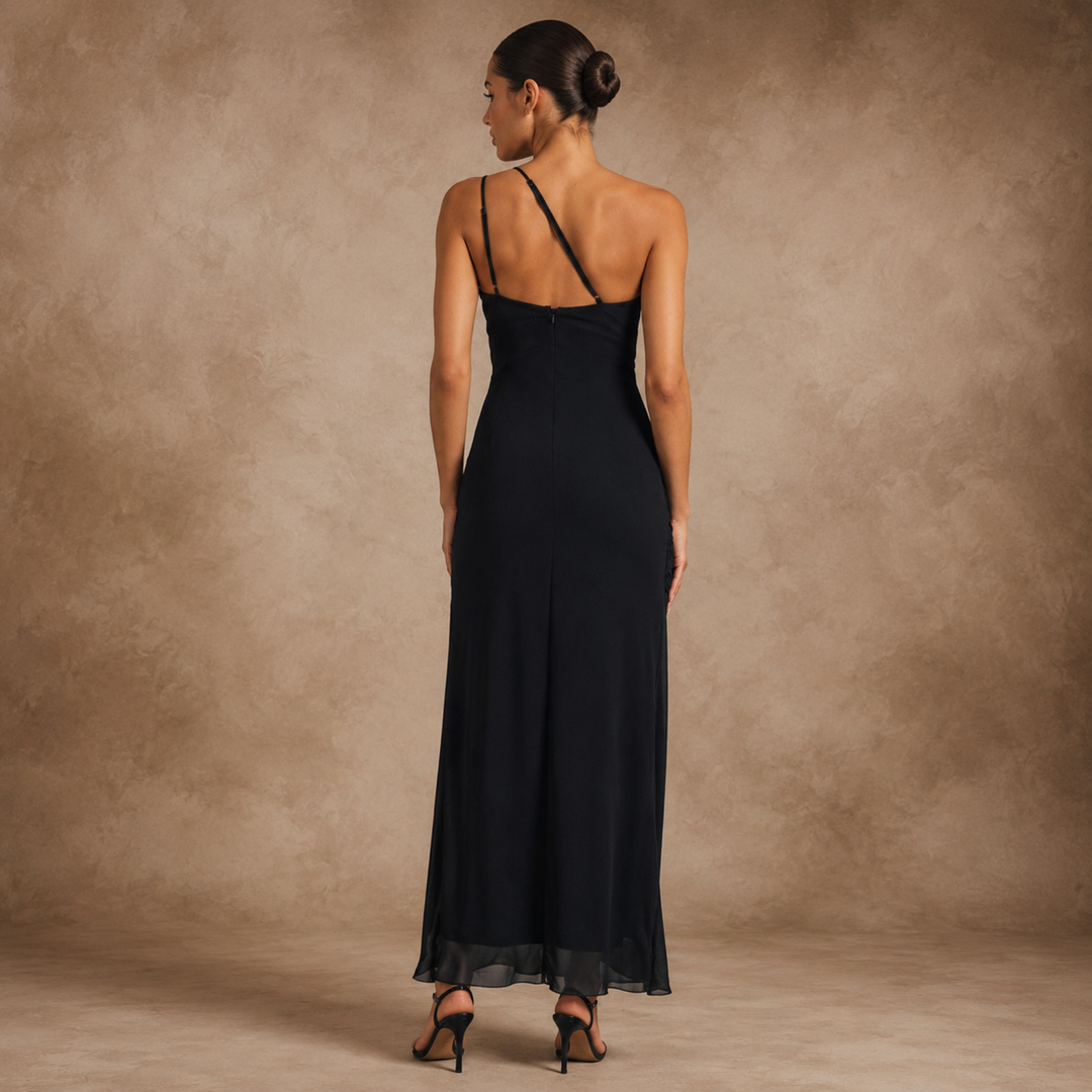 Midnight Union Ruffle Cascade One-Shoulder Gown