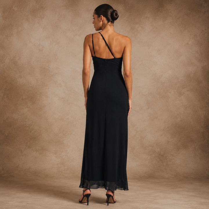 Midnight Union Ruffle Cascade One-Shoulder Gown