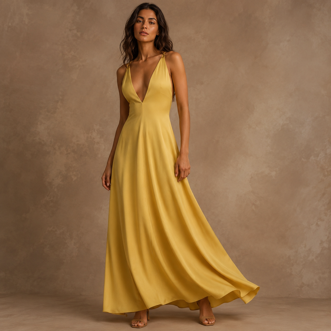 Gilded Soleil Crisscross Back Maxi Dress