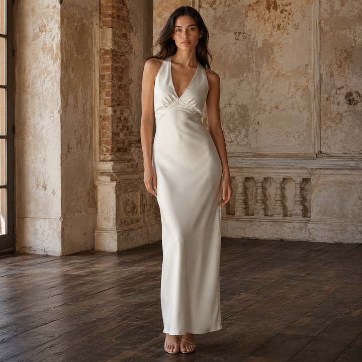 Ivory Reverie Backless Halter Gown