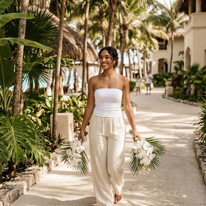 Pearl Union Strapless Tube Top  —  White Bridal Honeymoon & Travel Outfit