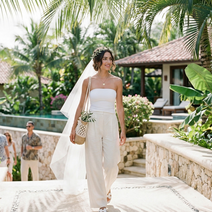 Pearl Union Strapless Tube Top  —  White Bridal Honeymoon & Travel Outfit