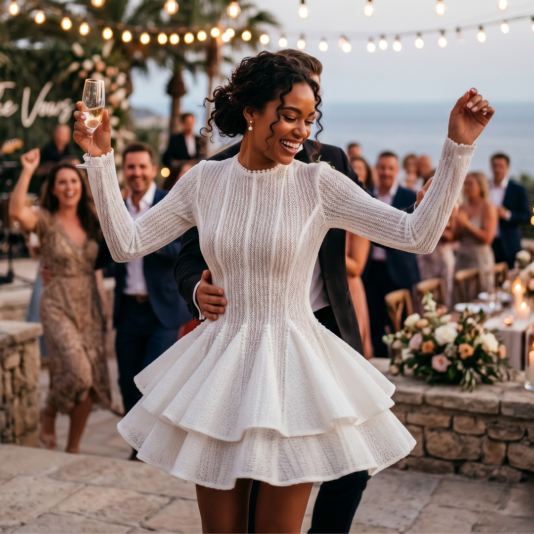 Pearl Union Chantilly Charm Tiered Bridal Mini Dress
