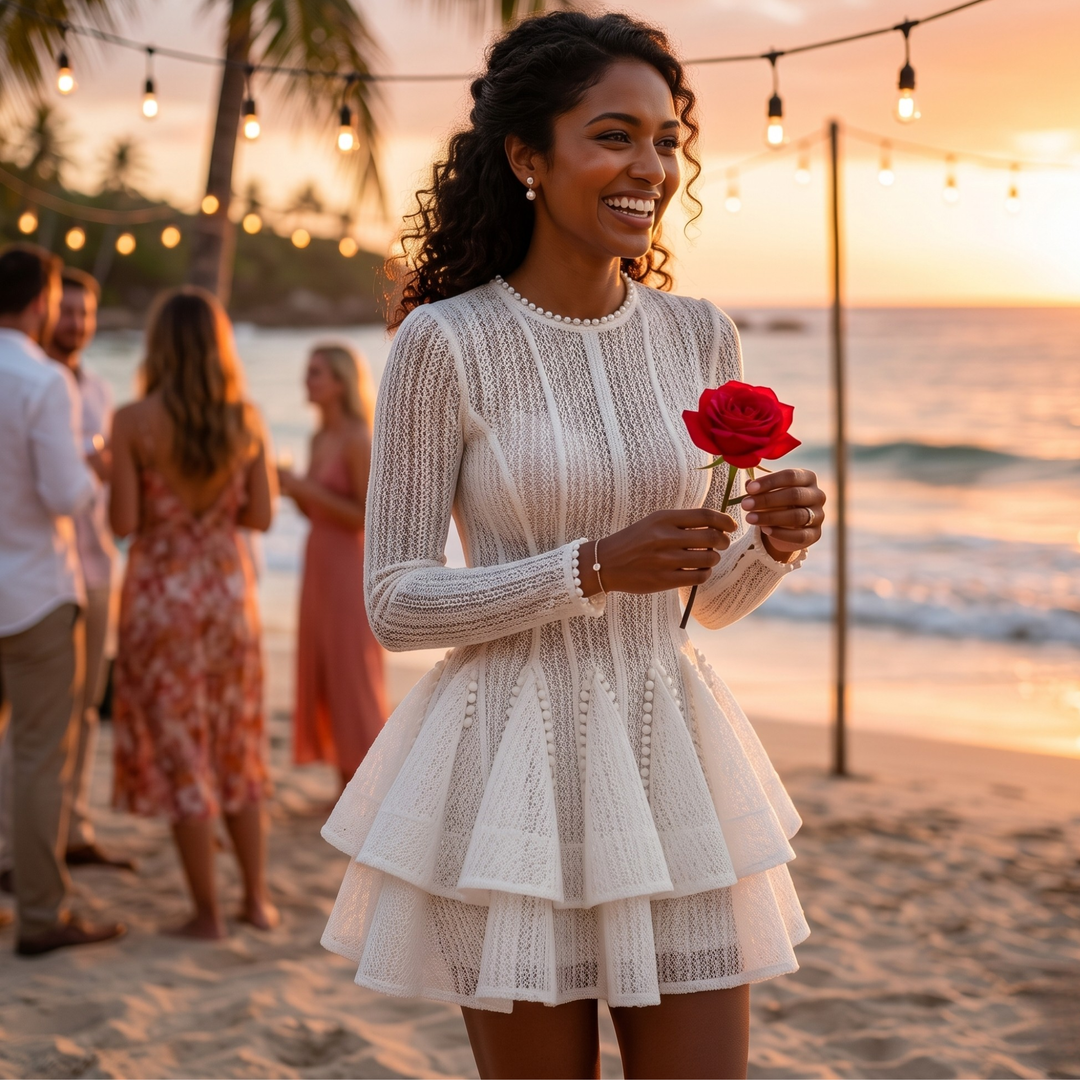 Pearl Union Chantilly Charm Tiered Bridal Mini Dress