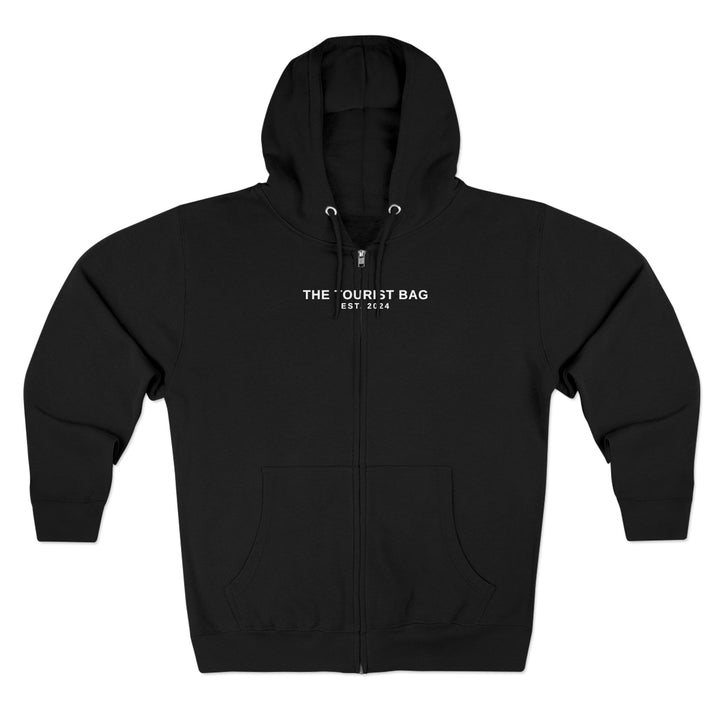 Embrace the Journey – Roadtrip Collage, Unisex Zip Hoodie (Black)