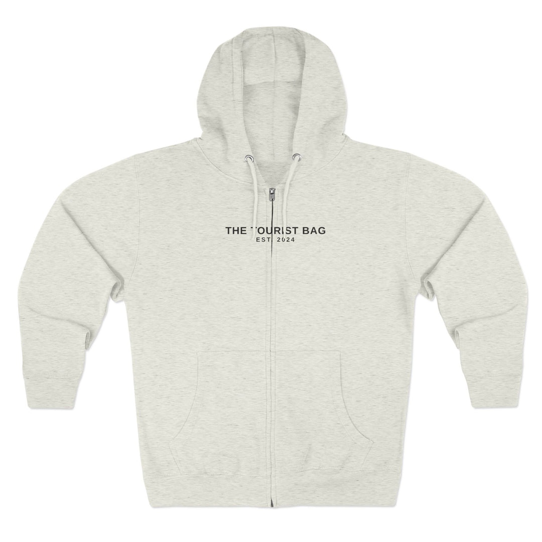 Embrace the Journey – Roadtrip Collage, Unisex Zip Hoodie (Oatmeal Heather)