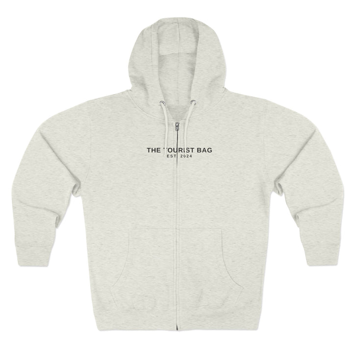 Embrace the Journey – Roadtrip Collage, Unisex Zip Hoodie (Oatmeal Heather)