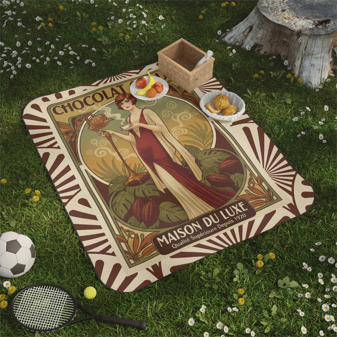 Chocolat Chaud Élégance Picnic Blanket | Vintage French Café Chocolate Design