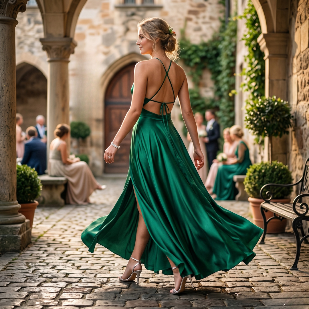 Emerald Embrace Halter Backless Bridesmaid Maxi Dress with Slit