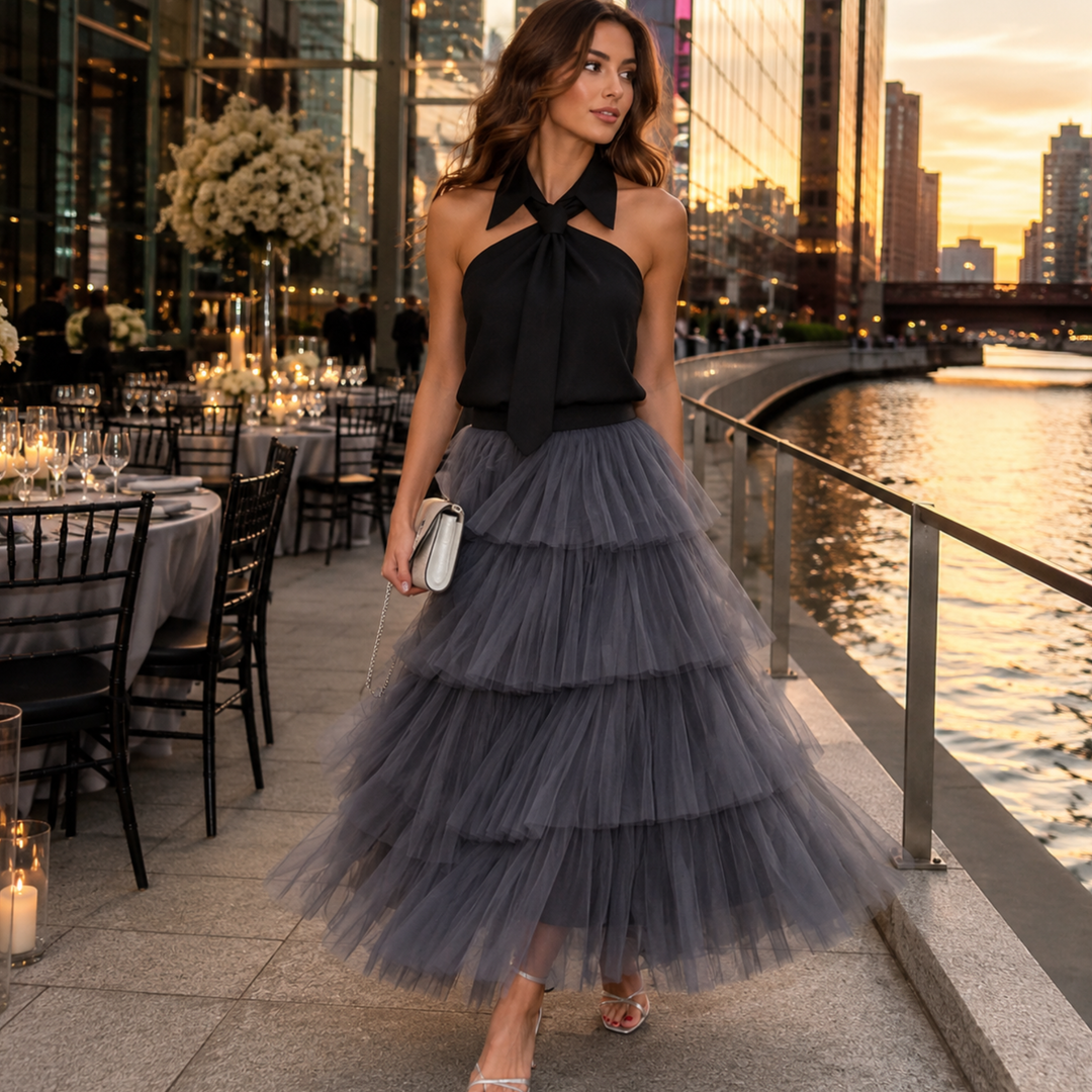 Slate Reverie Tiered Tulle Skirt