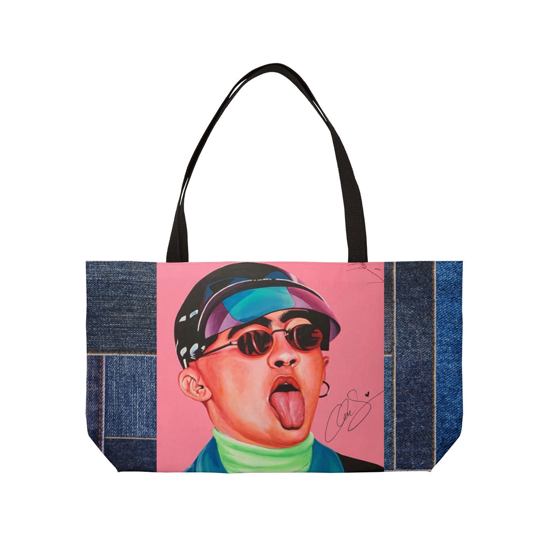 Signature Portrait -  Jean Patches Black Handle Weekender Bag (Inspired by BadBunny) product image from The Tourist Bag