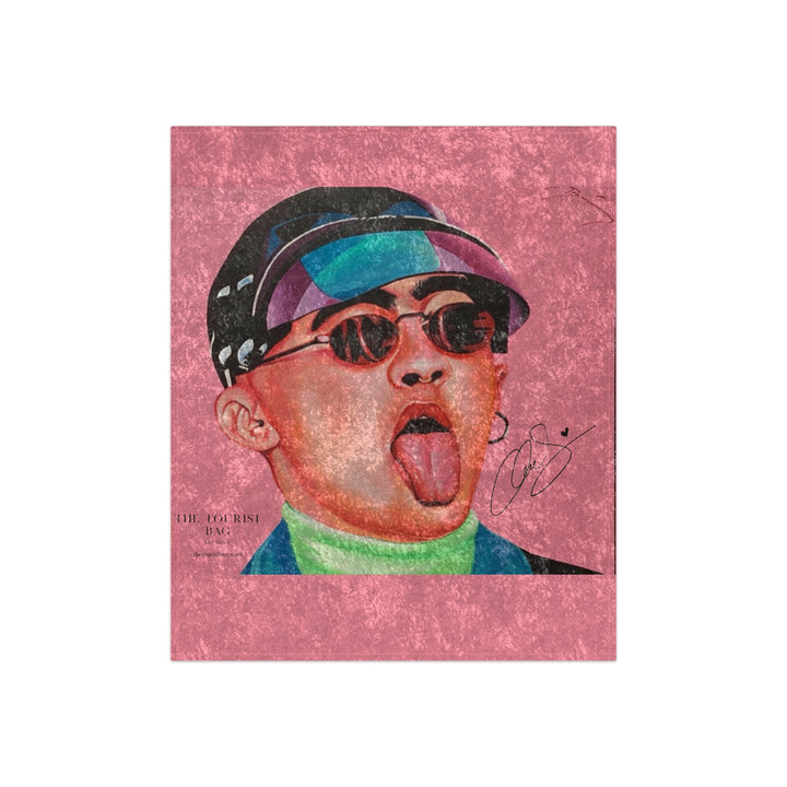 Signature Portrait Pink Crushed Velvet Blanket (Inspired by BadBunny) product image from The Tourist Bag