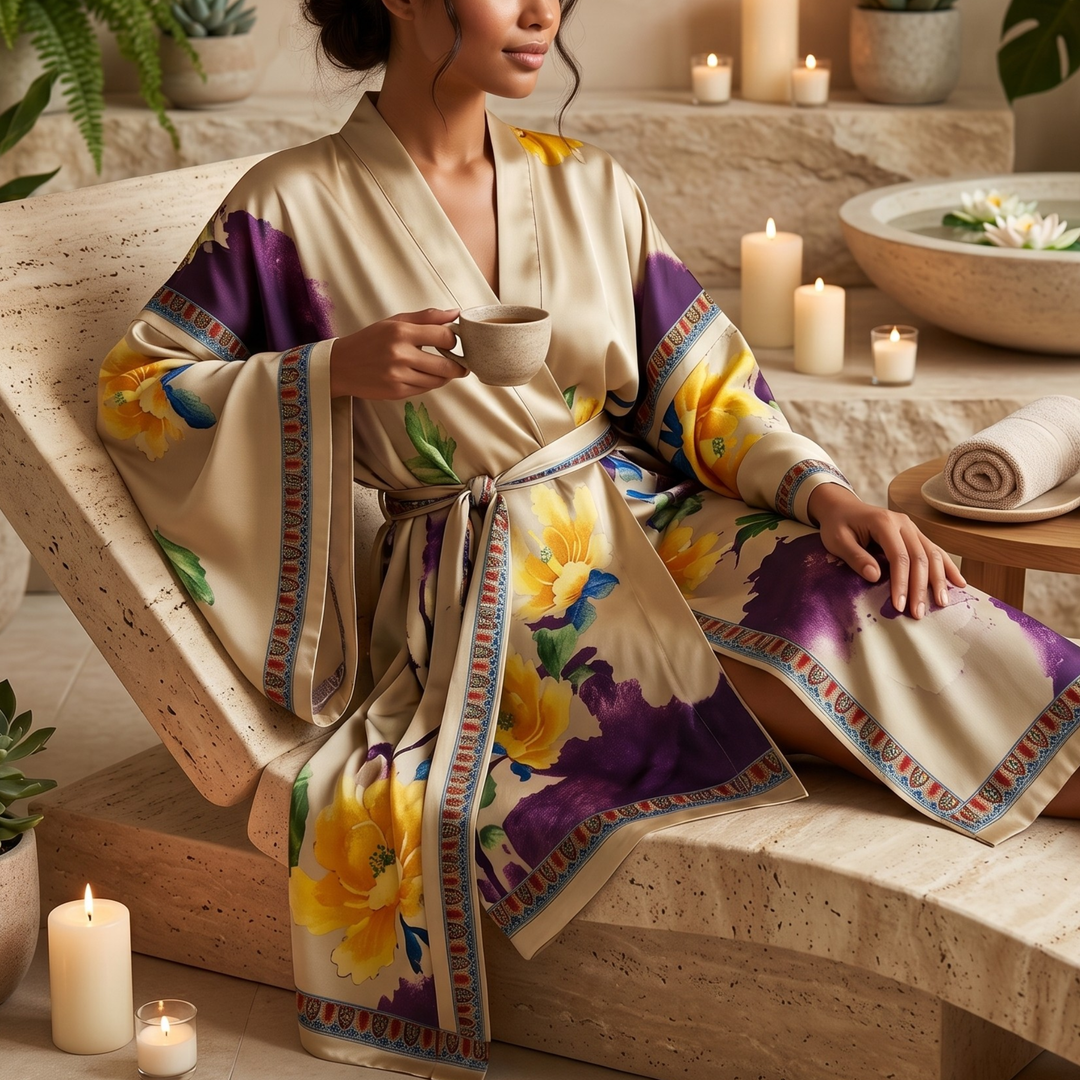 Champagne Peony Kimono Robe