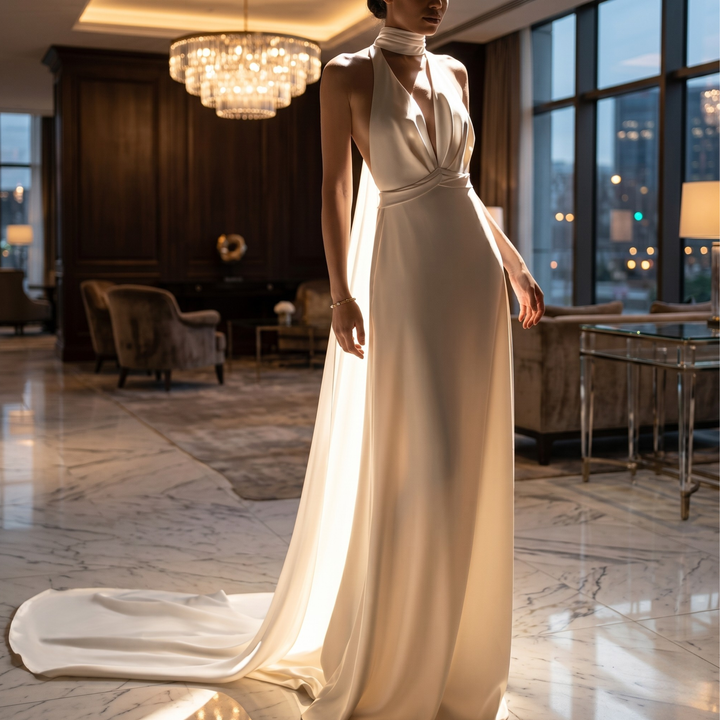 Pearl Union Midnight Atelier Halter Satin Bridal Gown