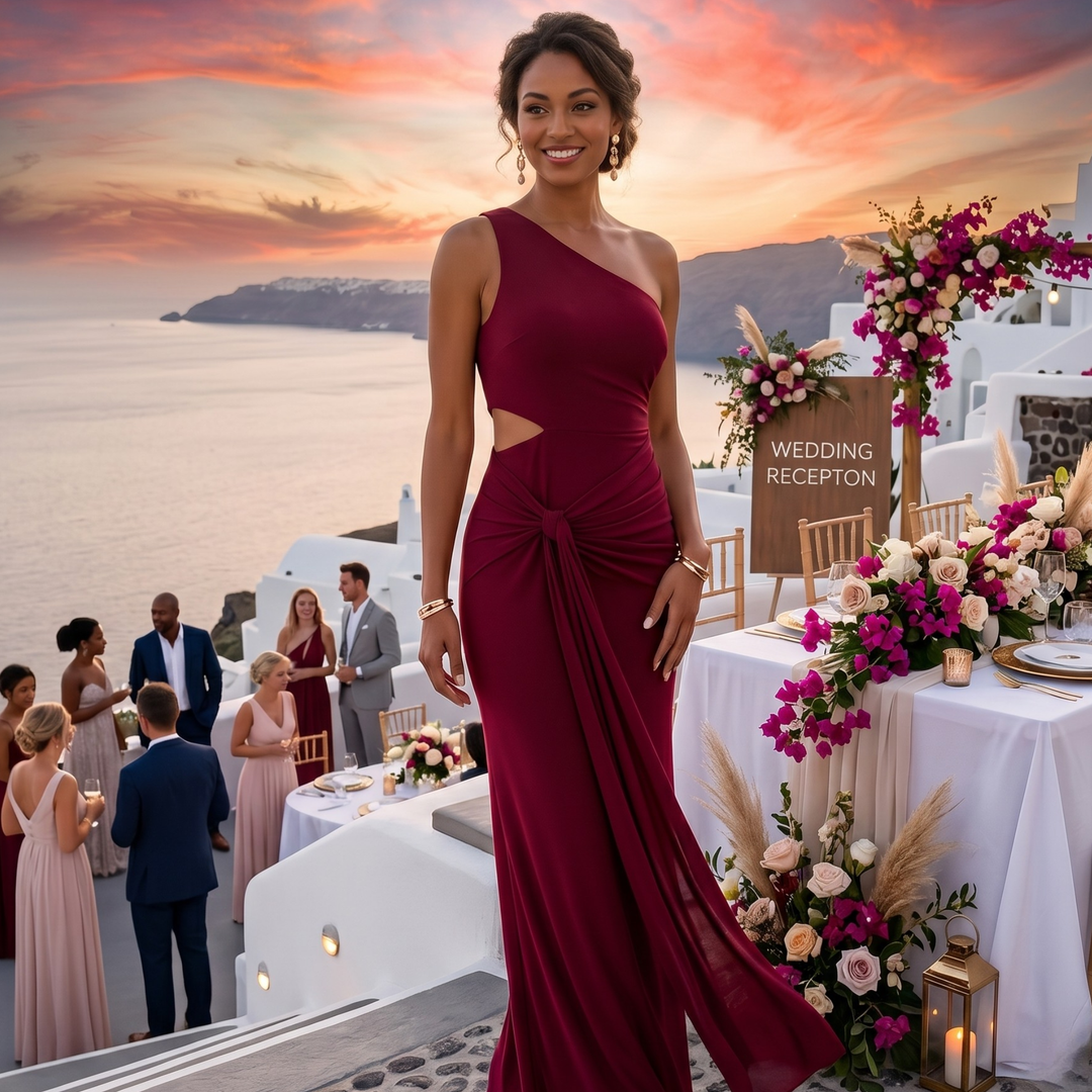 Crimson Allure One-Shoulder Gown