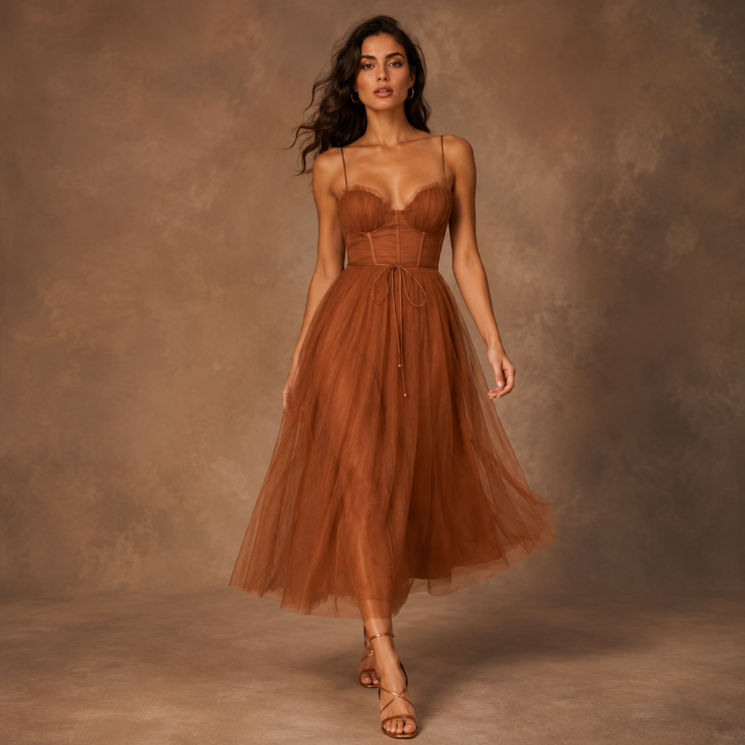 Copper Keepsake Crisscross Tulle Midi  Dress