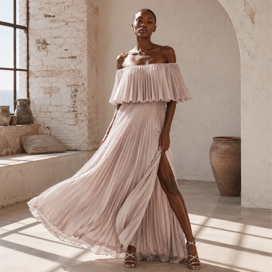 Petals & Promises Blush Cascade Pleated Dress