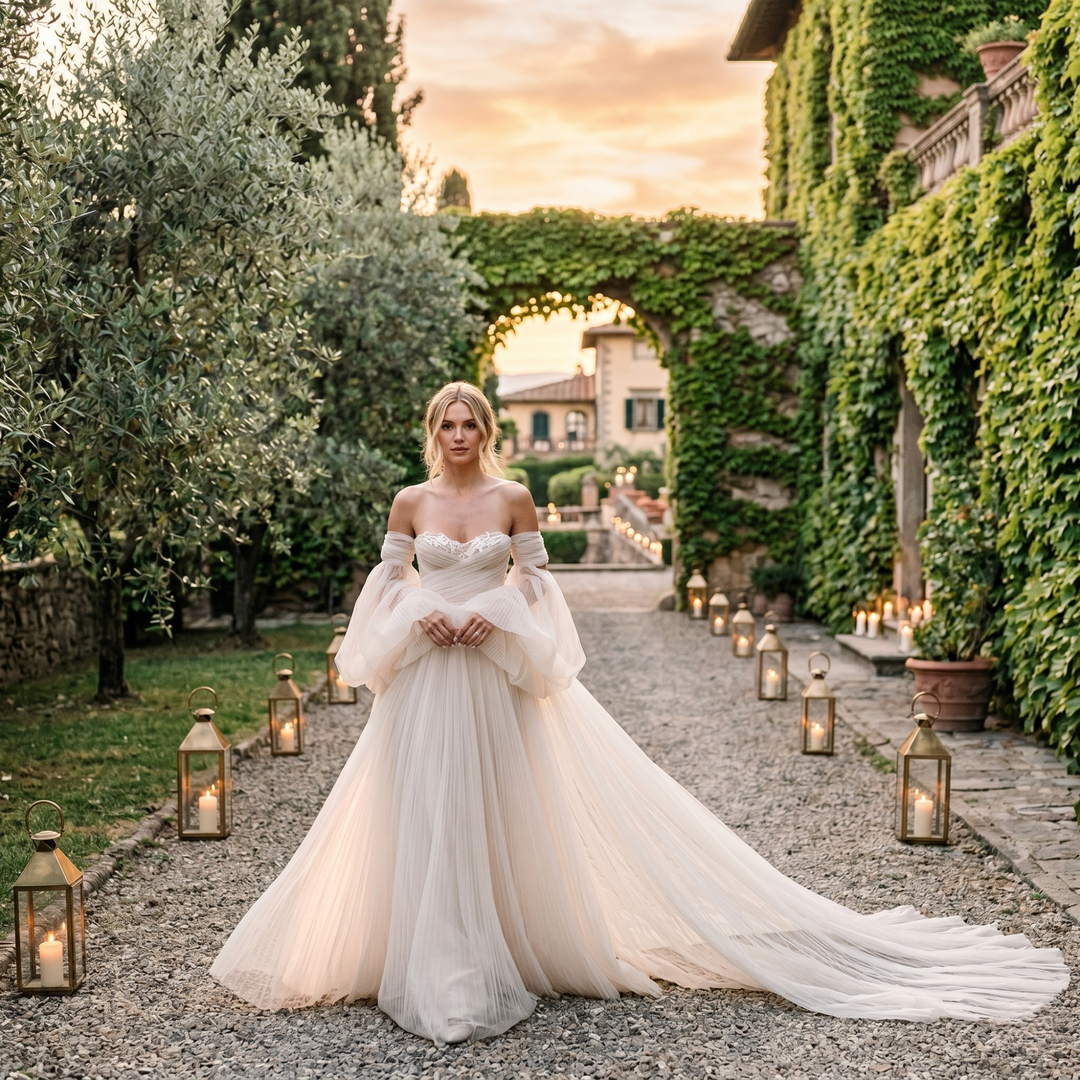 Pearl Union Ivory Whisper Off-Shoulder Tulle Bridal Gown