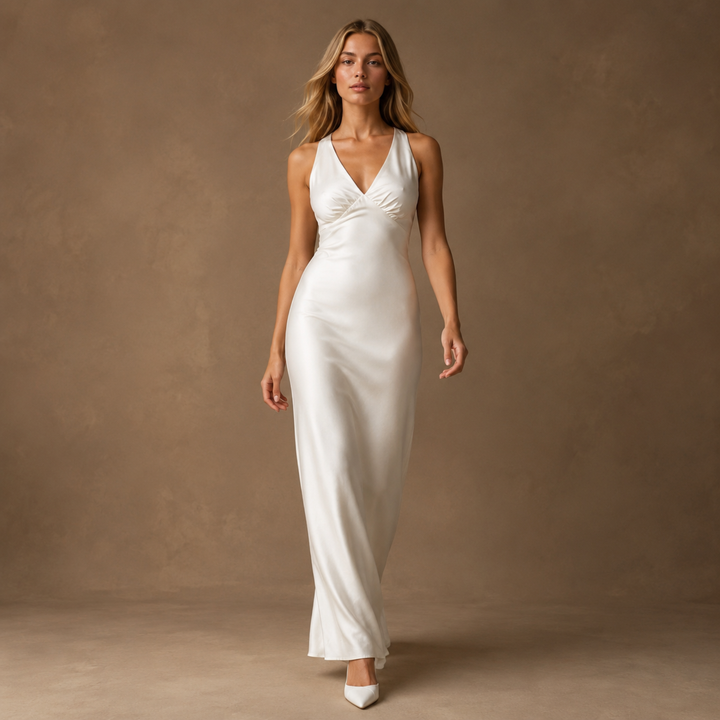 Ivory Reverie Backless Halter Gown