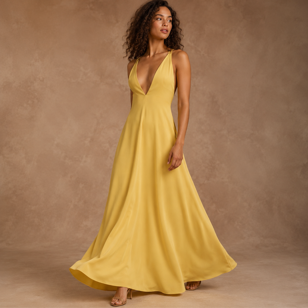 Gilded Soleil Crisscross Back Maxi Dress