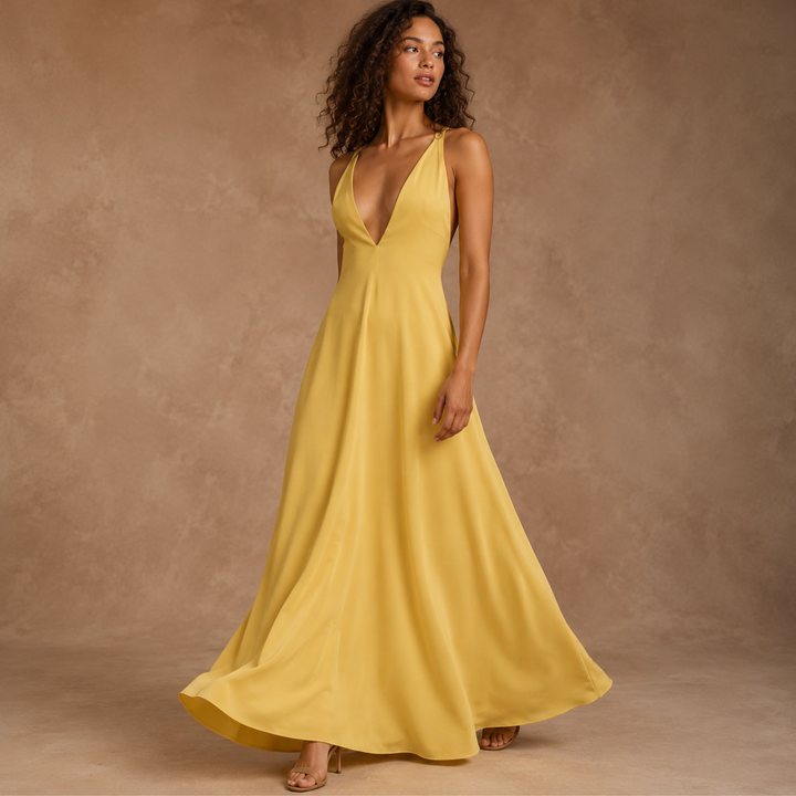 Gilded Soleil Crisscross Back Maxi Dress