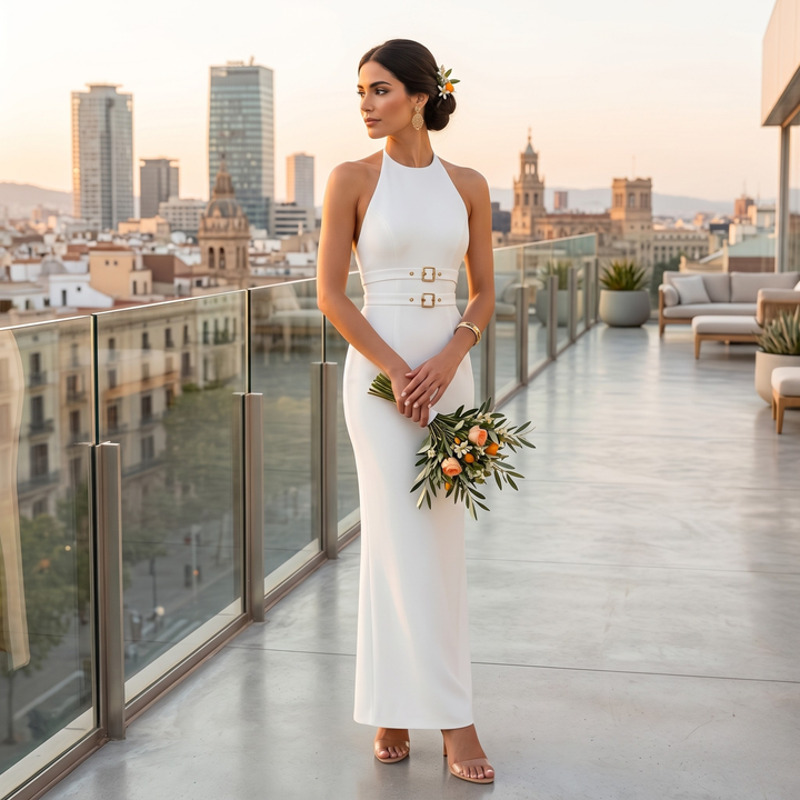 Pearl Union Modern Muse Halter Slit Destination Bridal Gown