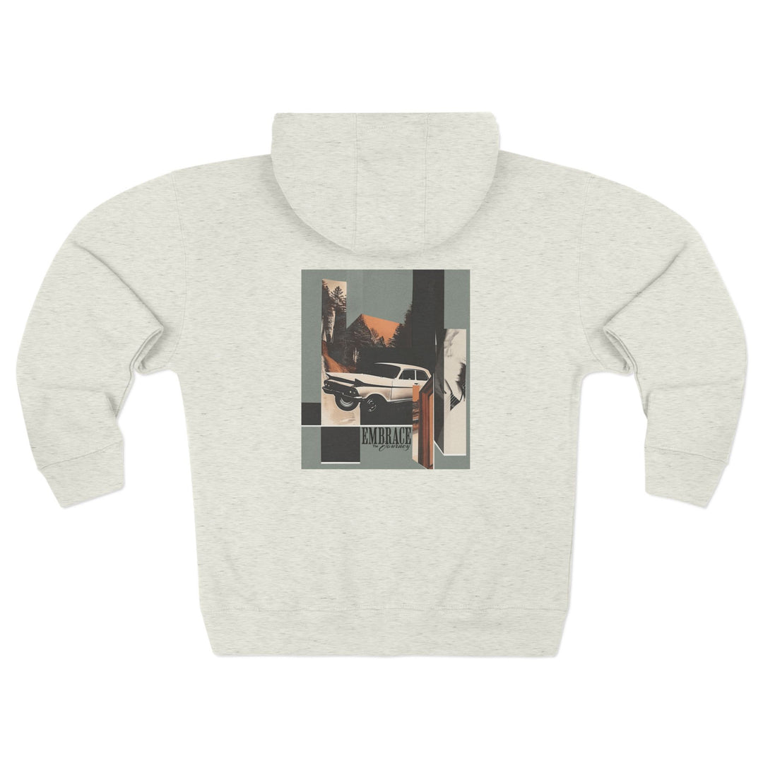 Embrace the Journey – Roadtrip Collage, Unisex Zip Hoodie (Oatmeal Heather)