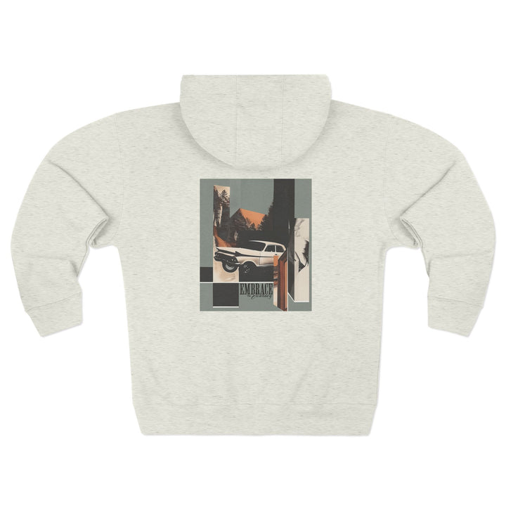 Embrace the Journey – Roadtrip Collage, Unisex Zip Hoodie (Oatmeal Heather)