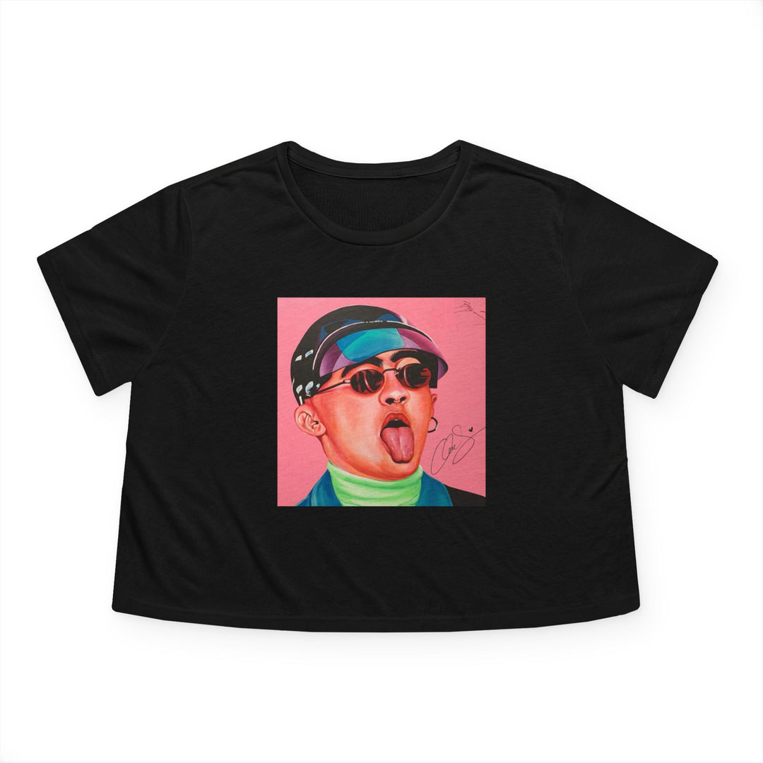 Signature Portrait Women's Flowy Cropped Tee (Inspired by Bad*Bunny)