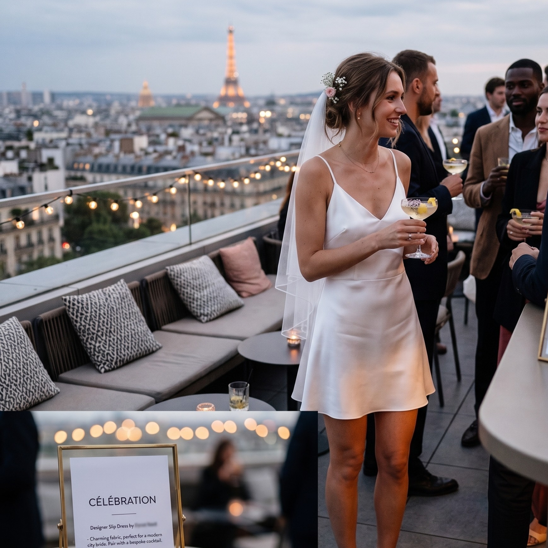Pearl Union Bridal Satin Slip Mini Dress  —  Minimalist Honeymoon & After Party Dress