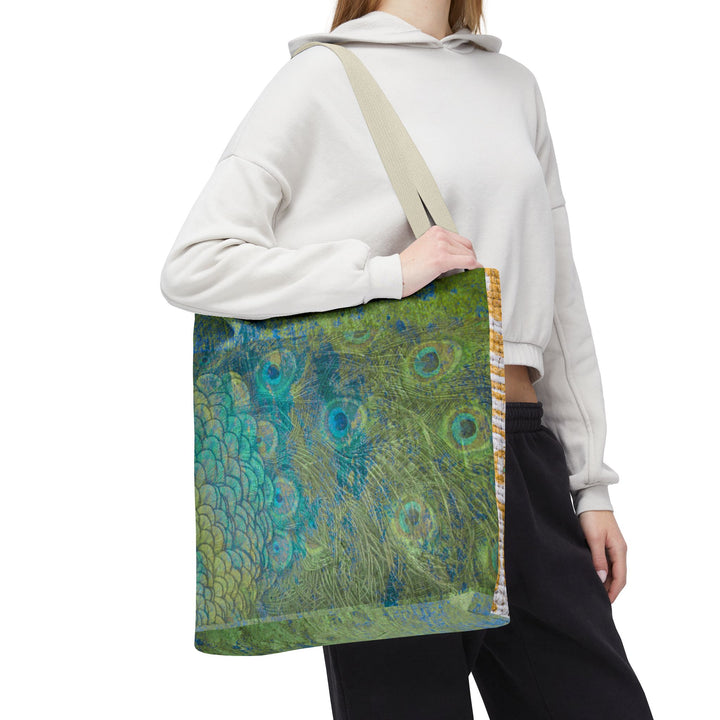 Golden Feather Peacock Tote Bag – Colorful Travel Bag