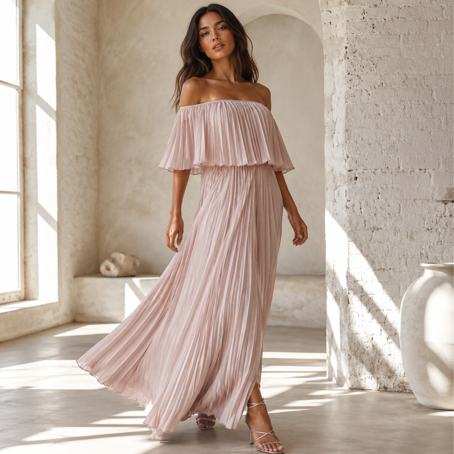 Petals & Promises Blush Cascade Pleated Dress