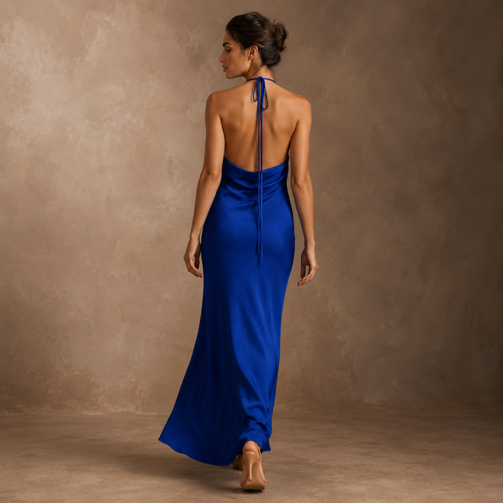 Sapphire Vows Halter Drape Gown