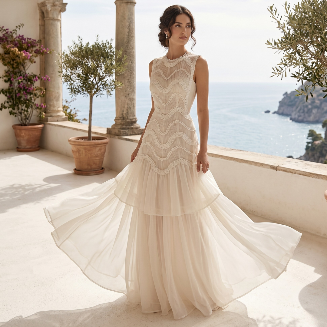 Pearl Union Celestine Veil Tiered Lace Bridal Dress