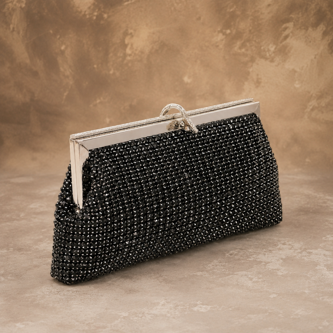 Midnight Noir Crystal Clutch – Black Tie Evening Bag