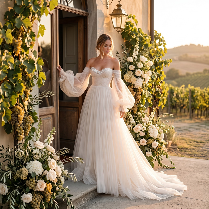 Pearl Union Ivory Whisper Off-Shoulder Tulle Bridal Gown