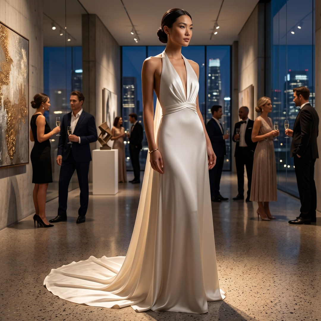 Pearl Union Midnight Atelier Halter Satin Bridal Gown