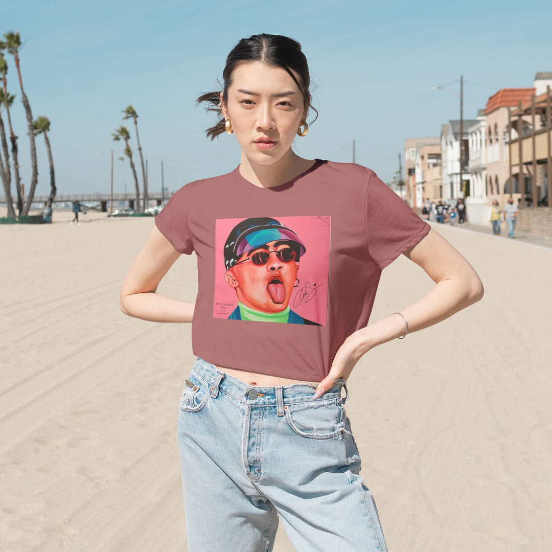Signature Portrait Women's Flowy Cropped Tee (Inspired by BadBunny)