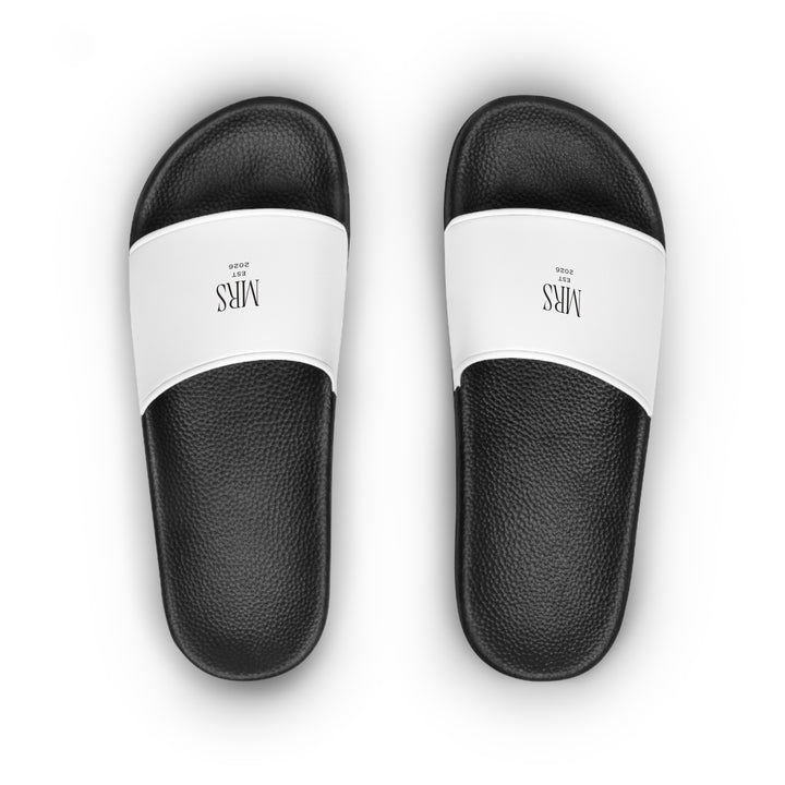 Pearl Union Bridal Slides  —  Mrs Est. 2026 Pool & Beach Sandals for Honeymoon & Travel