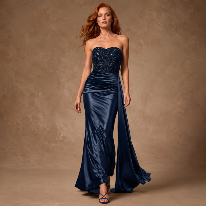 Gilded Garden Navy Sequin Strapless Gown