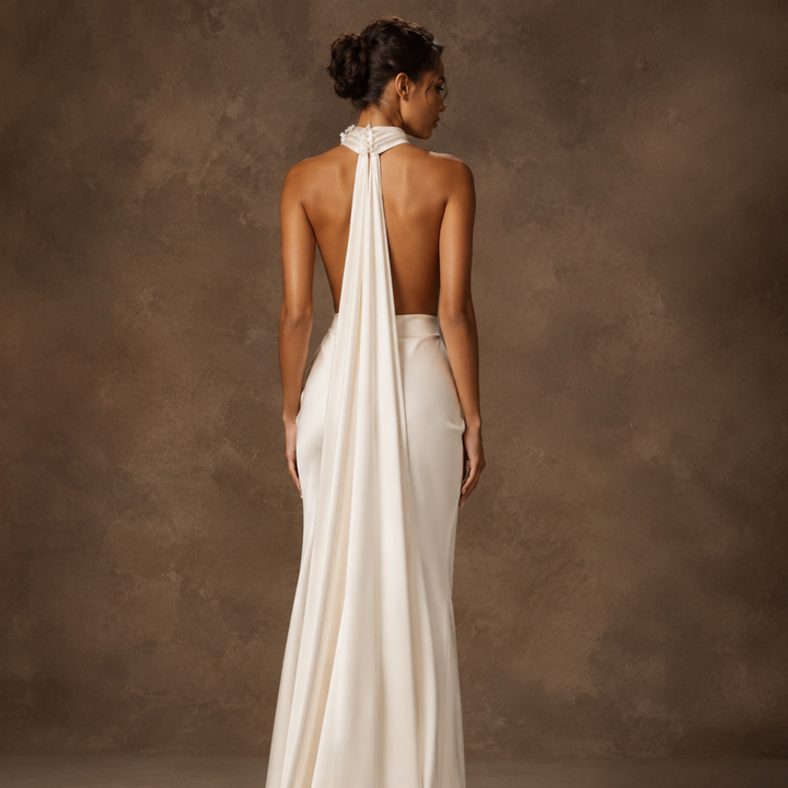 Midnight Atelier Halter Satin Bridal Gown