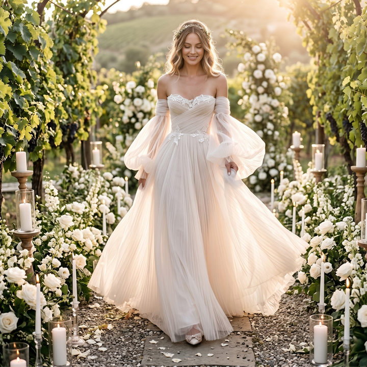 Pearl Union Ivory Whisper Off-Shoulder Tulle Bridal Gown