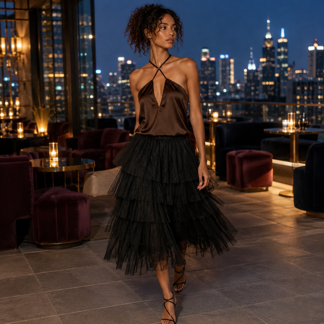 Midnight Reverie Tiered Tulle Skirt