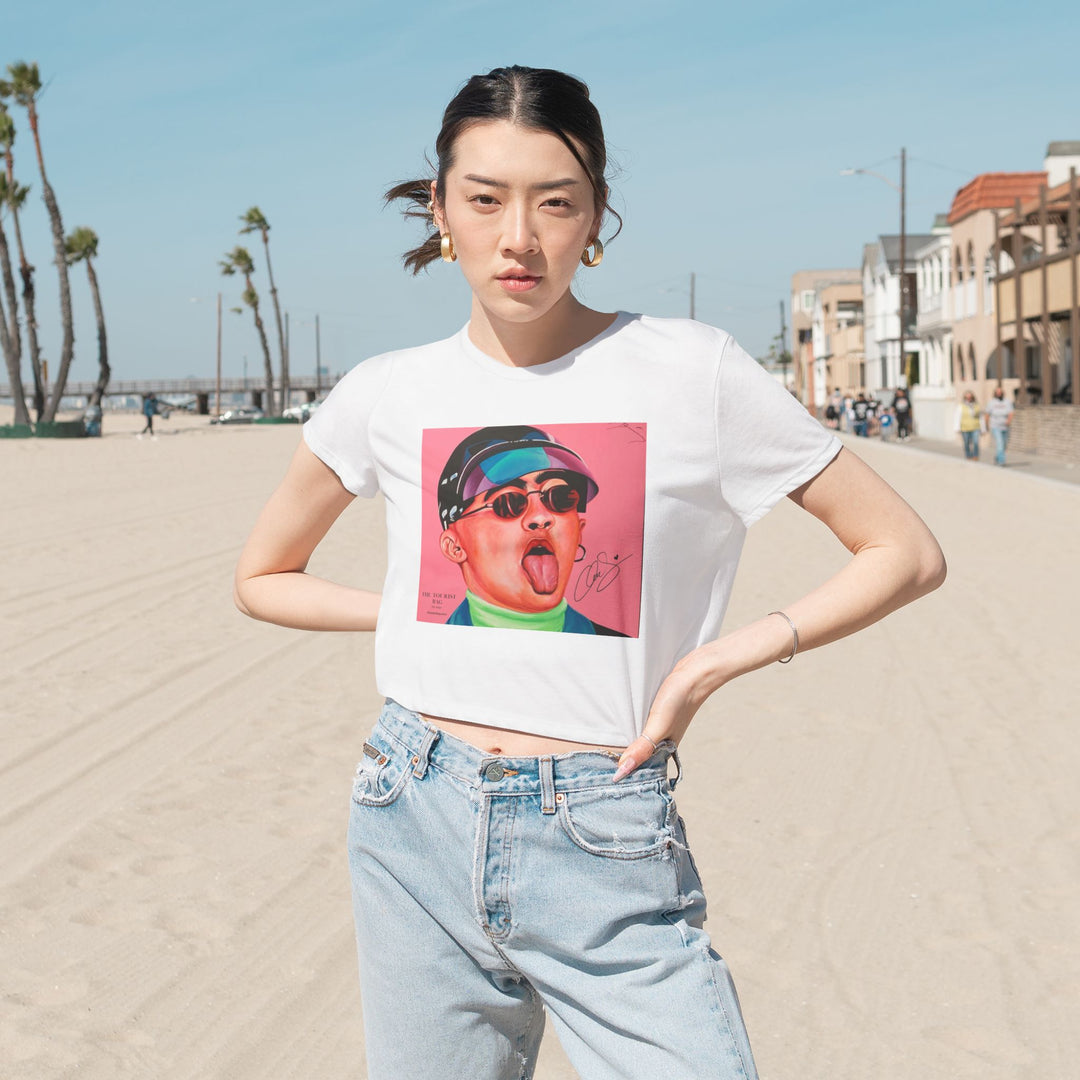 Signature Portrait Women's Flowy Cropped Tee (Inspired by BadBunny)