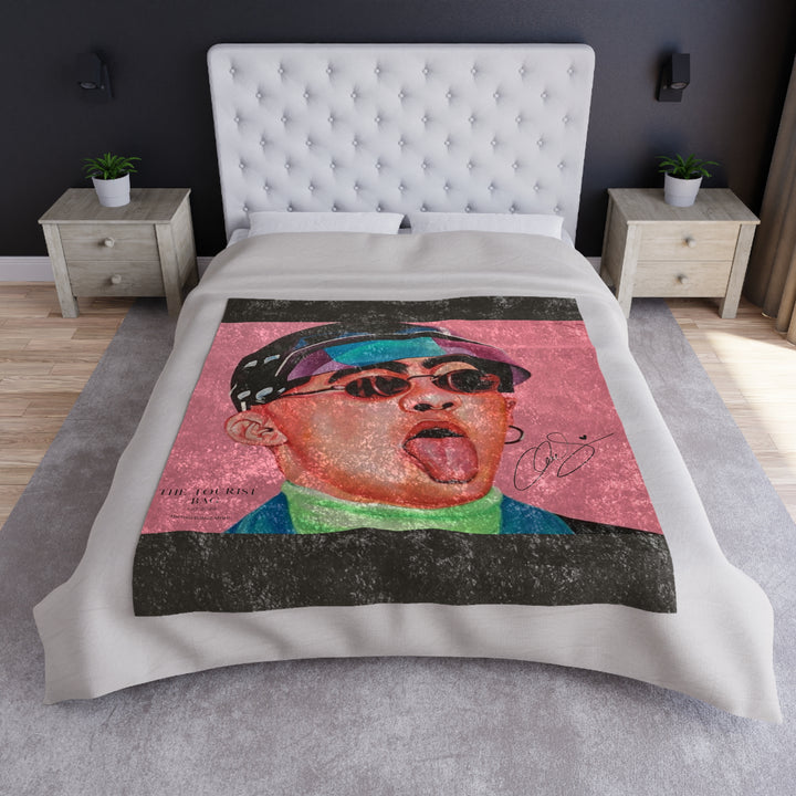 Signature Portrait Black Crushed Velvet Blanket (Inspired by BadBunny) product image from The Tourist Bag