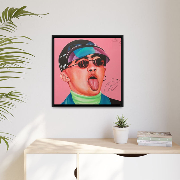 Signature Portrait Matte Canvas, Framed (Black) (Inspired by Bad*Bunny)